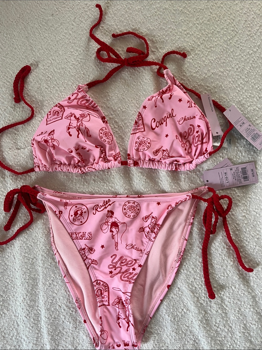 Wild Fable Pink and Red Printed Triangle Bikini Set